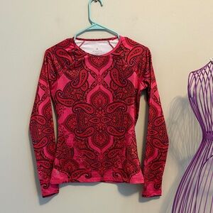 Athleta Vibrant Pink and Black Paisley Long Sleeve Top